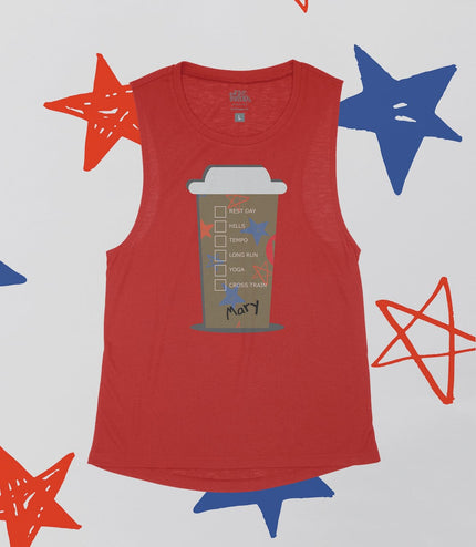 Custom HOT Coffee Cup Red White and Blue Stars Flowy Tank
