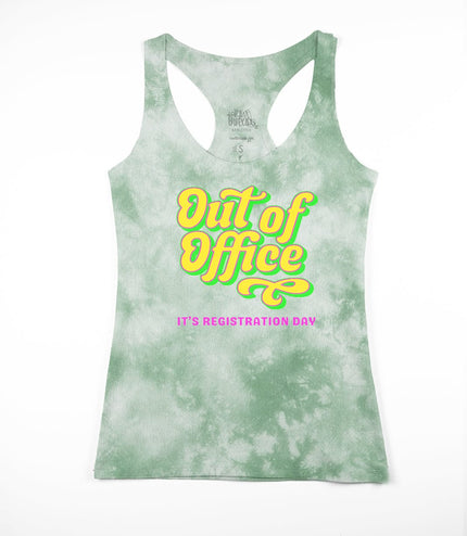 Out of Office Green Tie-Dye Core Racer (choose your message)