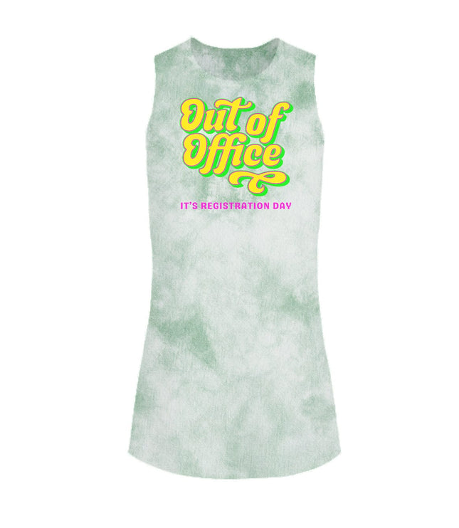 Out of Office Green Tie Dye Core Tank (choose your message)