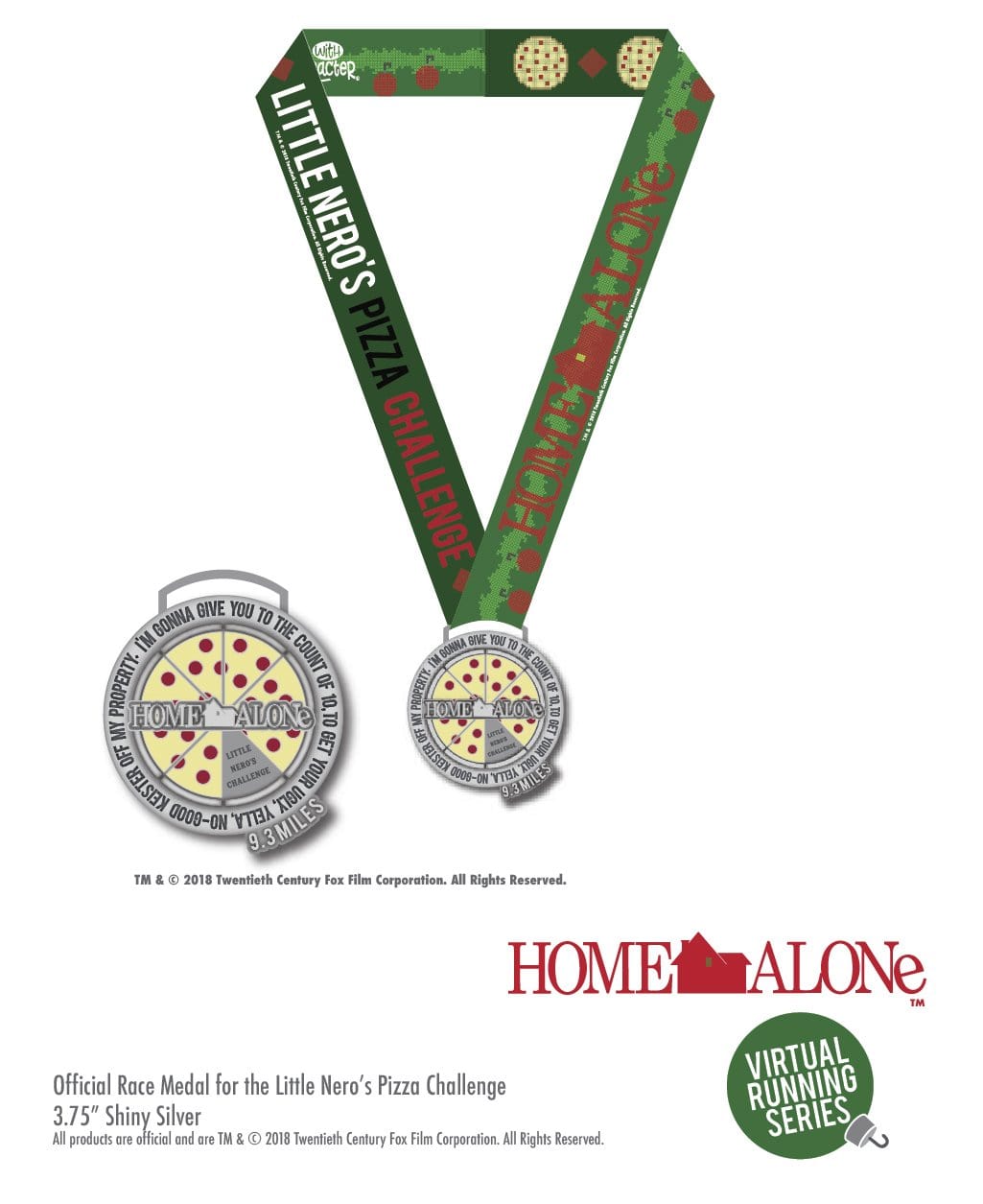 Home Alone Little Nero's Pizza Challenge 9.3 Miles Virtual Race (3 medals)
