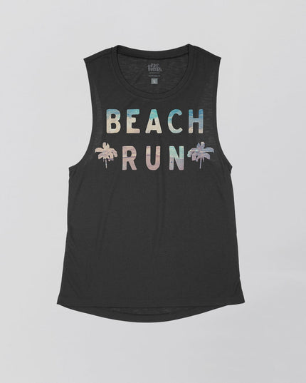 Beach Run with Waves and Sand (2 palm trees) Flowy Tank