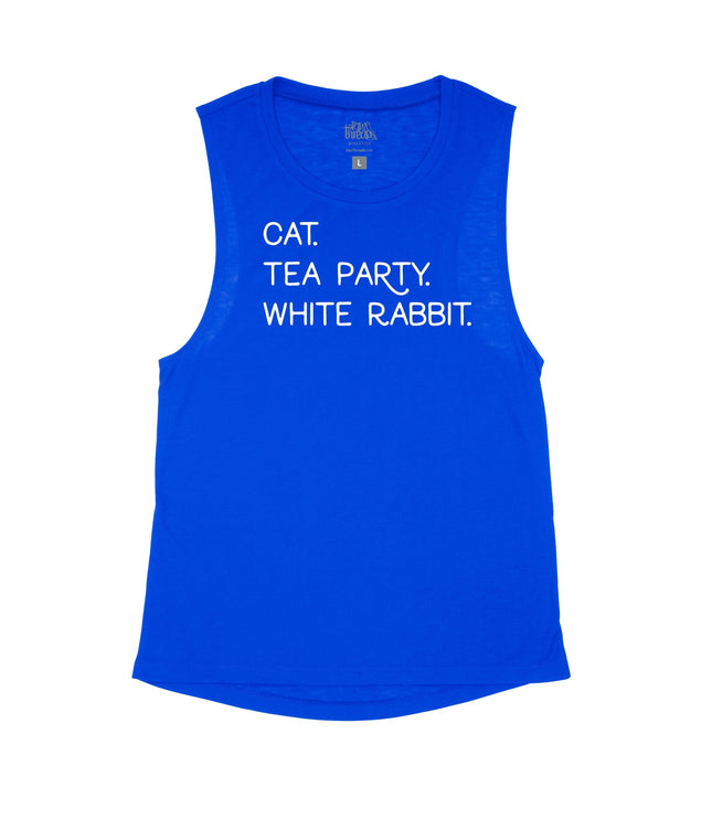 Cat. Tea Party. White Rabbit. Flowy Tank