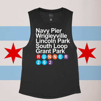 Chicago Stops 26.2 Black Flowy Tank