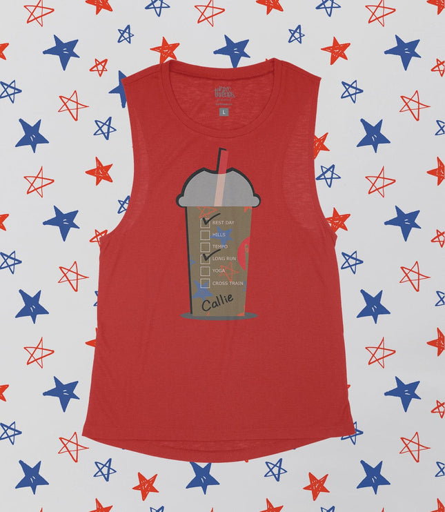 Custom COLD Coffee Cup Red White and Blue Stars Flowy Tank