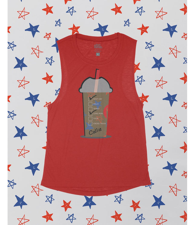 Custom COLD Coffee Cup Red White and Blue Stars Flowy Tank