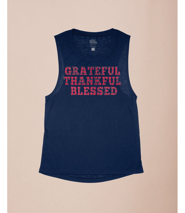 Grateful Thankful Blessed in Plaid Flowy Tank