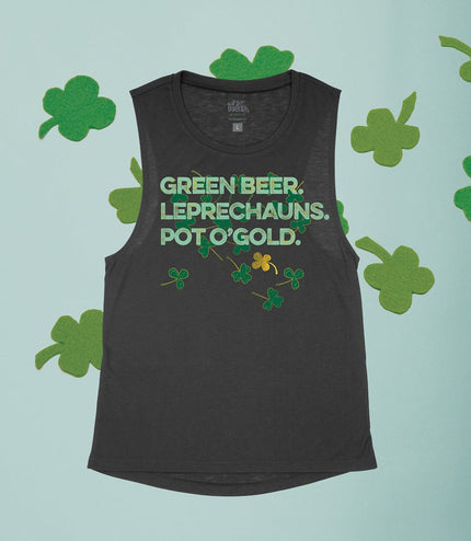 Green Beer. Leprechauns. Pot O'Gold Flowy Tank (choose your distance)