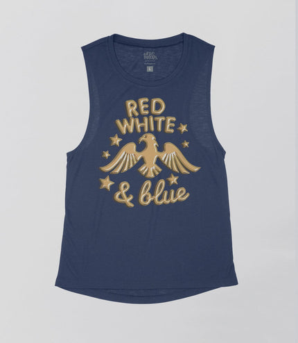 Red White and Blue Gold Foil Balloons Flowy Tank