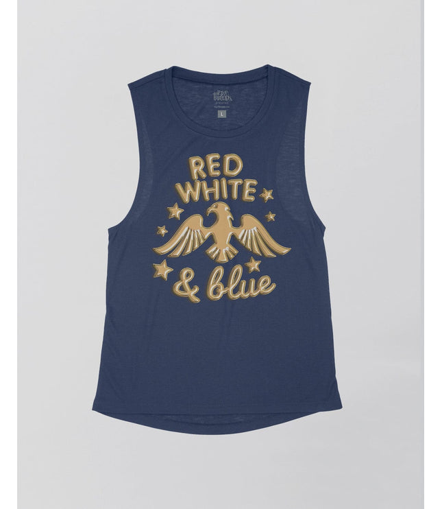 Red White and Blue Gold Foil Balloons Flowy Tank