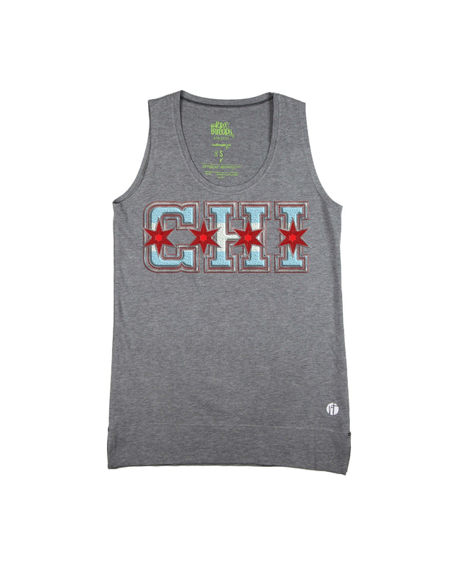 CHI Sorority Letters Heather Gray Equilibrium Tank