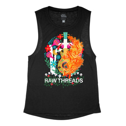 Raw Threads Guitar and Flowers Logo