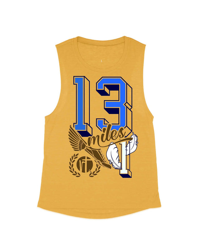 13.1 Feathers Varsity Block Numbers Golden Flowy Tank