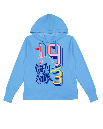 Elephants Fly 19.3 Miles Varsity Block Letters Blue Hoodie