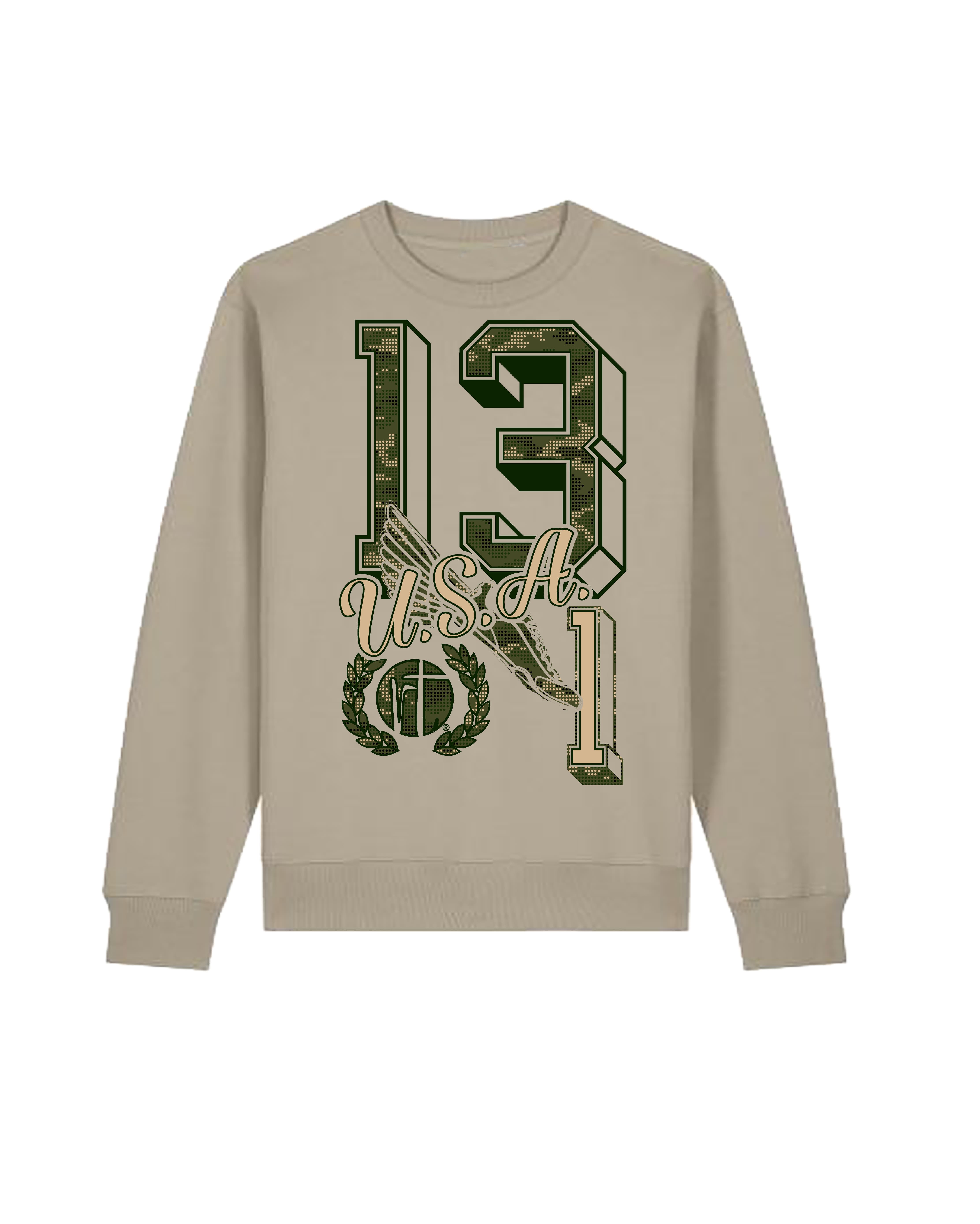 Green Camo 13.1 Varsity Block Numbers USA