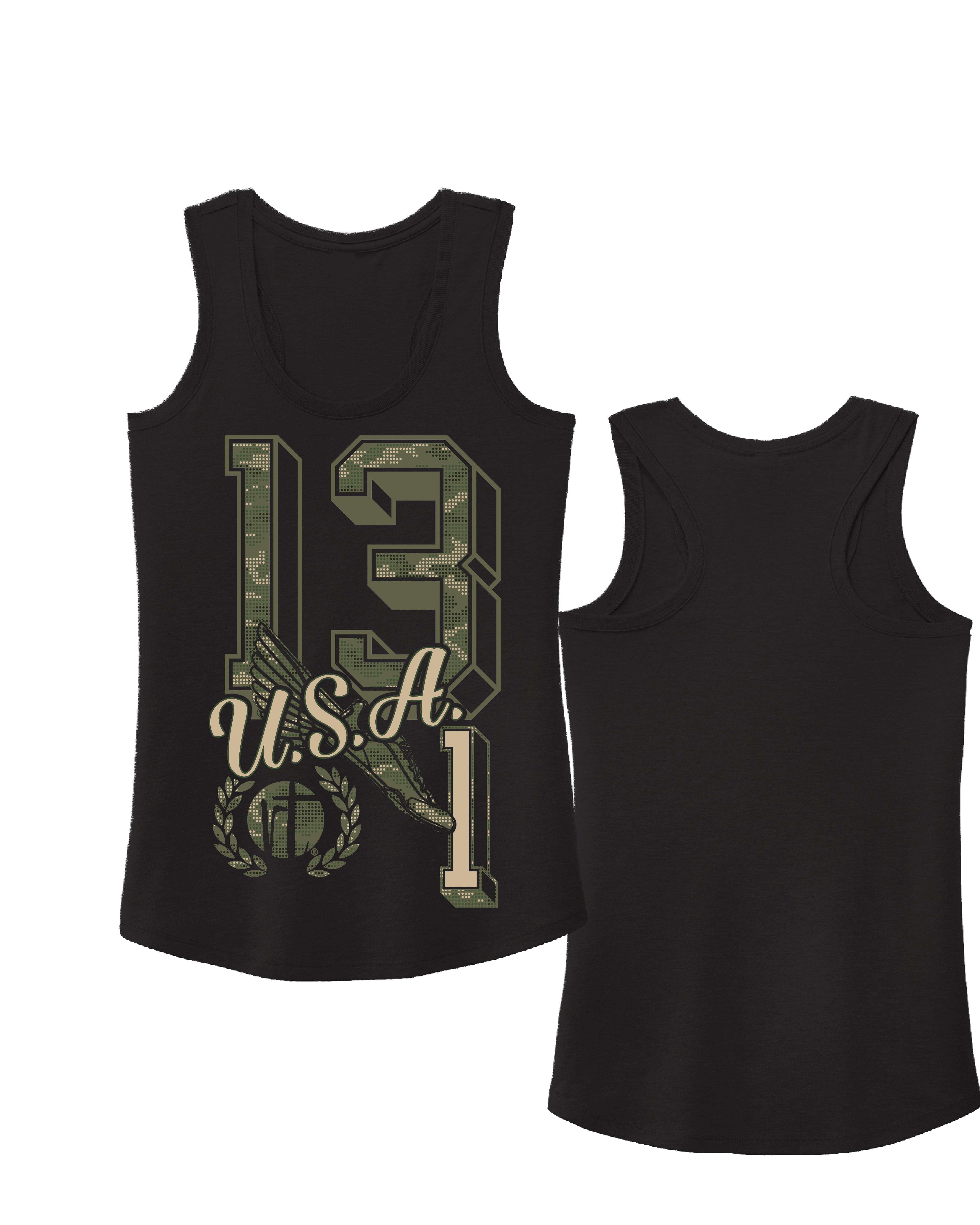 Green Camo 13.1 Varsity Block Numbers USA