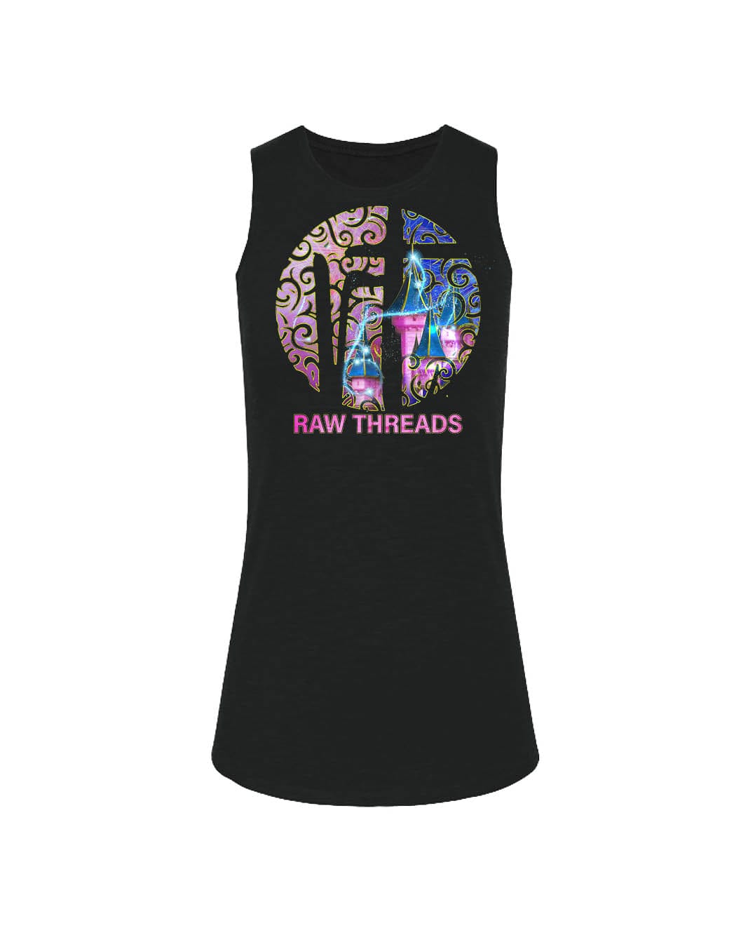 Raw Threads Logo Pink and Blue Castle