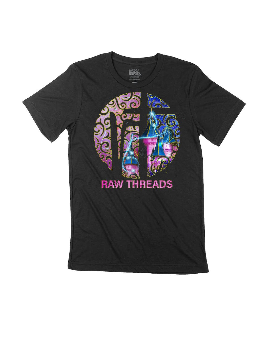 Raw Threads Logo Pink and Blue Castle