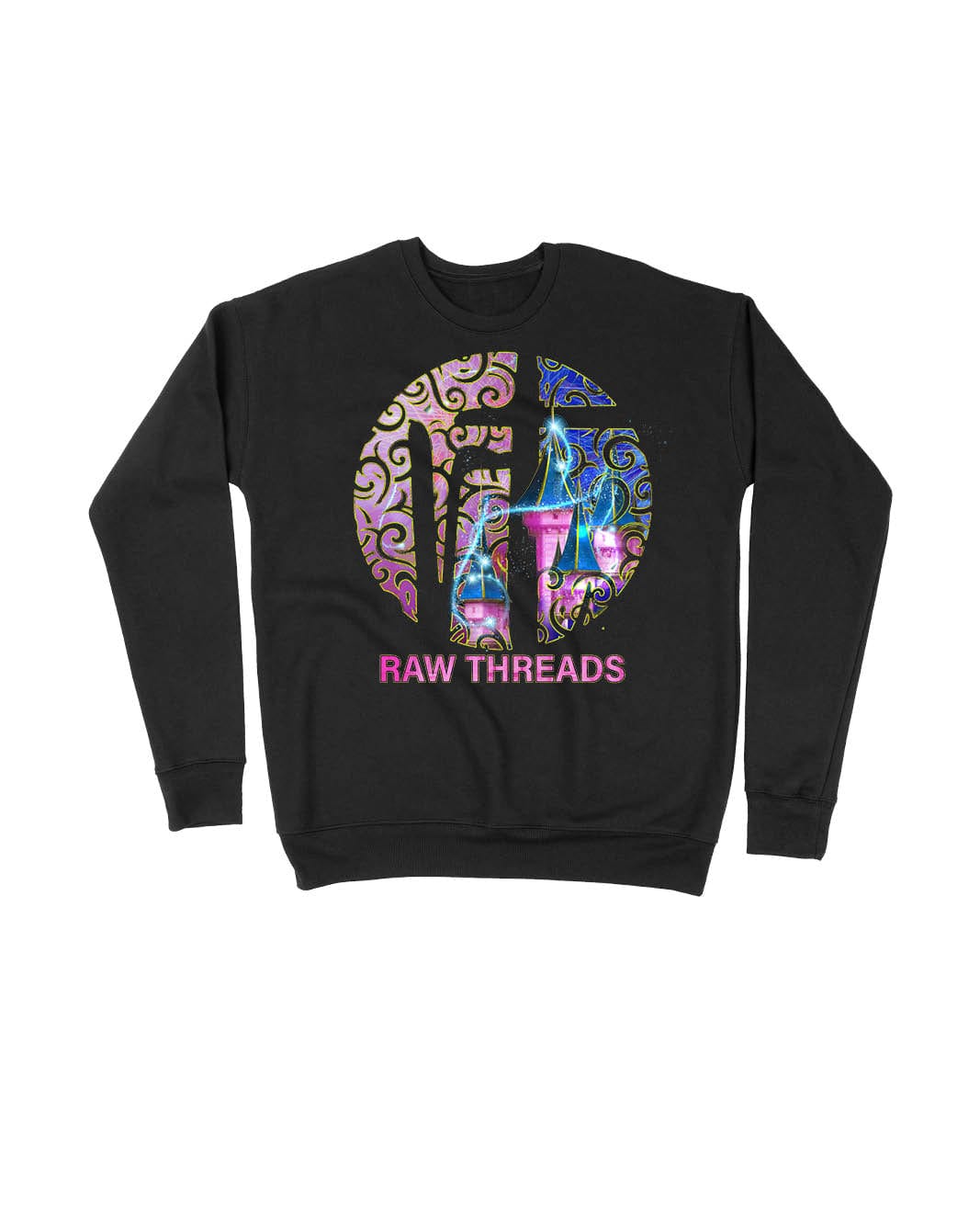 Raw Threads Logo Pink and Blue Castle