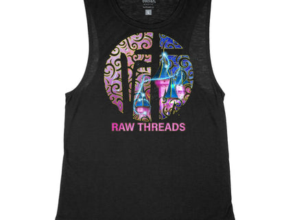 Raw Threads Logo Pink and Blue Castle