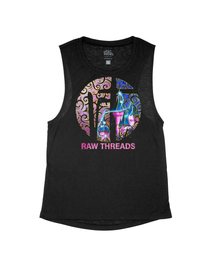 Raw Threads Logo Pink and Blue Castle