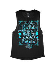 Run Today and Enter The World of 999 Tomorrow Black Flowy Tank