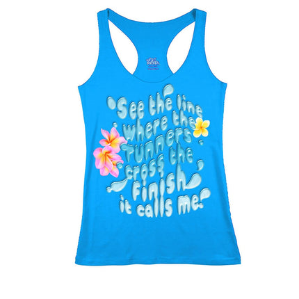 See the line where the runners cross the finish