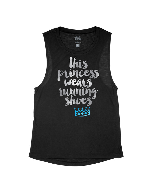 This princess wears running shoes silver and Blue Crown