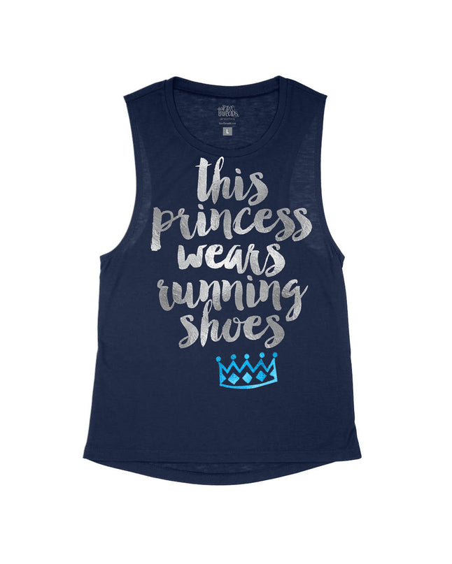 This princess wears running shoes silver and Blue Crown